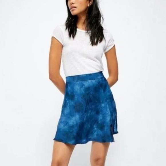 Free People Womens Martine Flirt Mini Skirt Blue Tie-Dyed Going Out Party A-Line - Picture 4 of 8